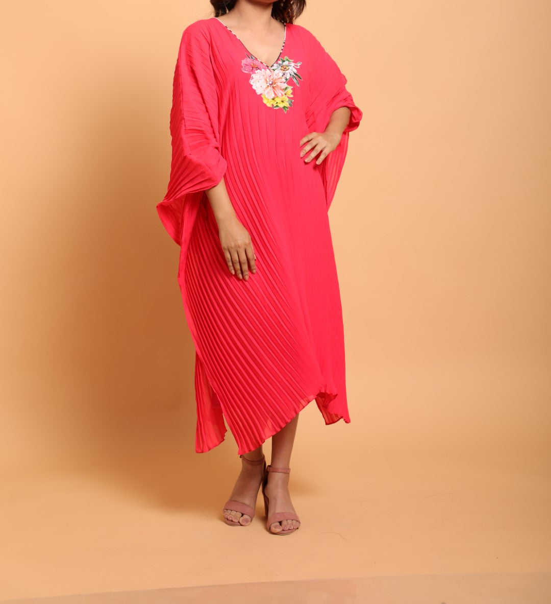 Coral Gajjari  floral embroidered kaftan