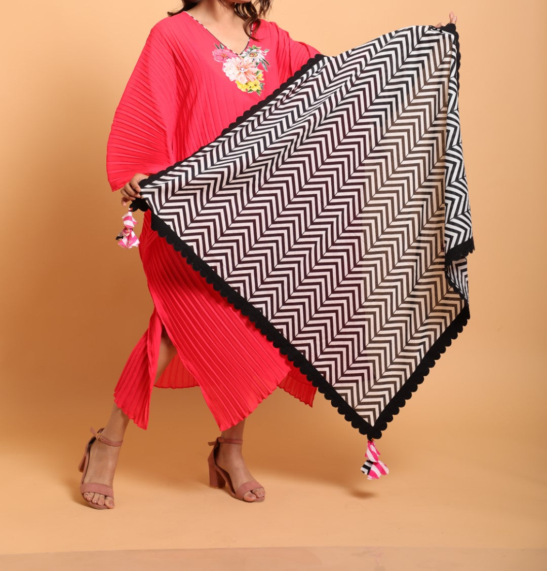 Coral Gajjari  floral embroidered kaftan