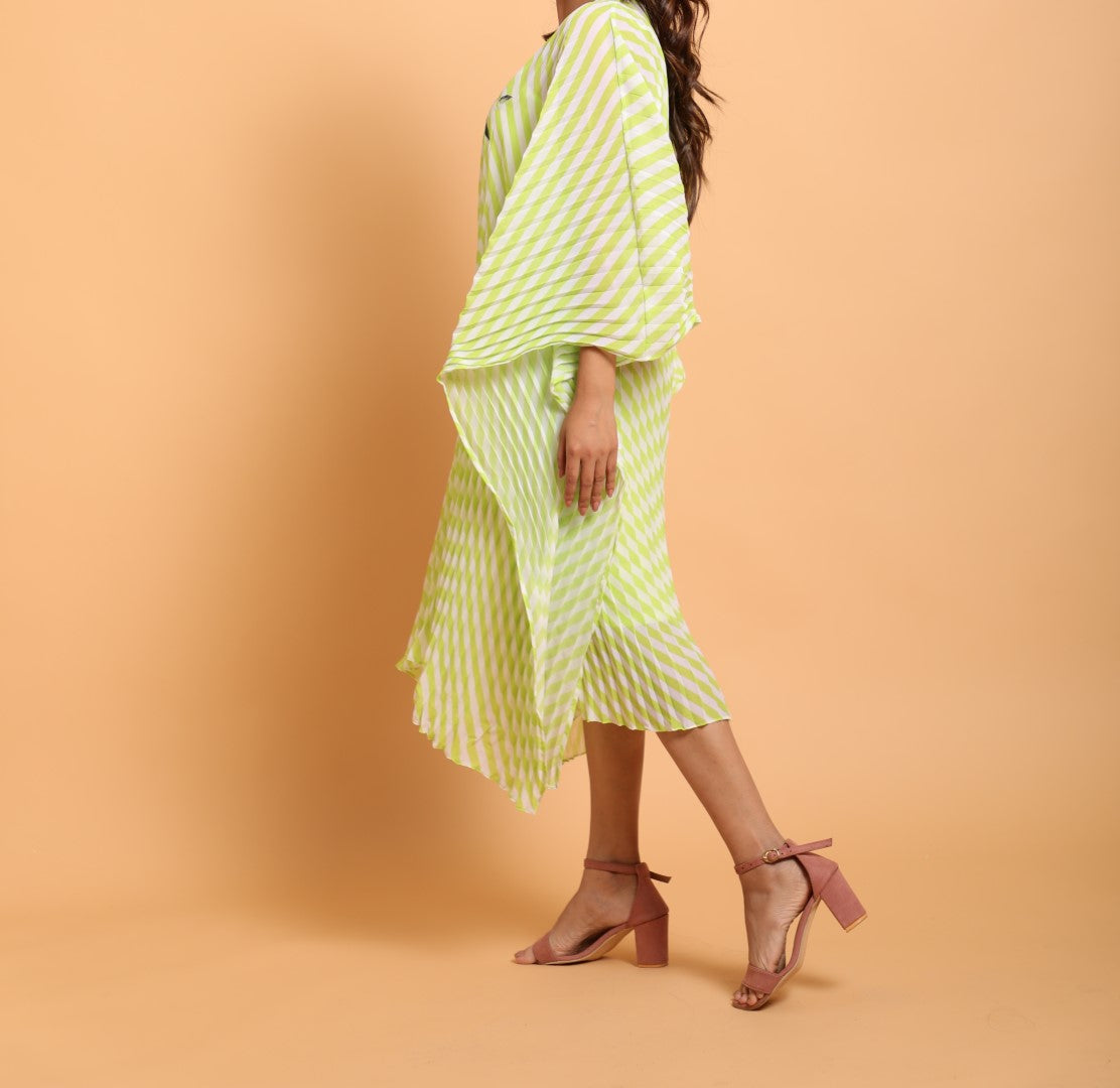 Totiya lime/white leheriya floral embroidered kaftan
