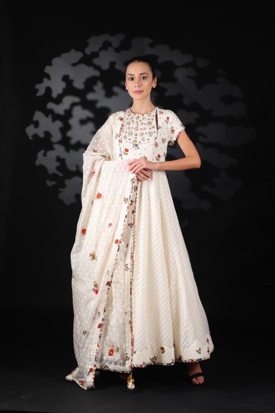 Lilly off White Cotton Embroidered Anarkali With Dupatta and Churidar