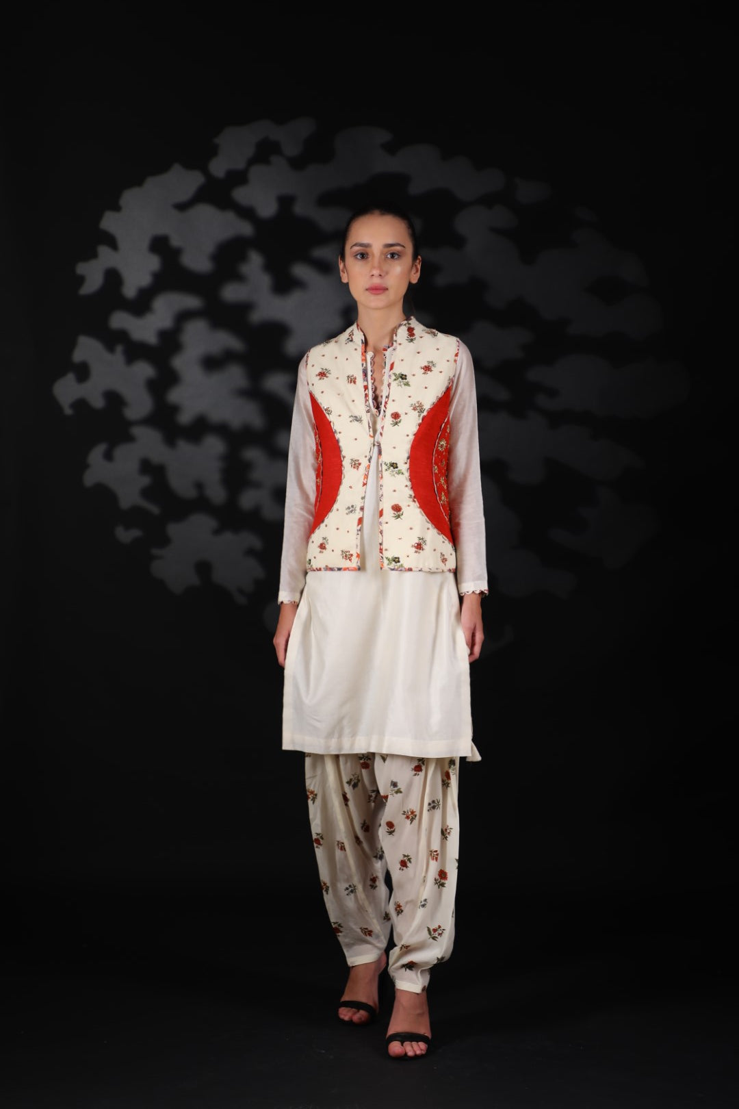 Lilly Off White Cotton Kurta with Jacket And Salwar