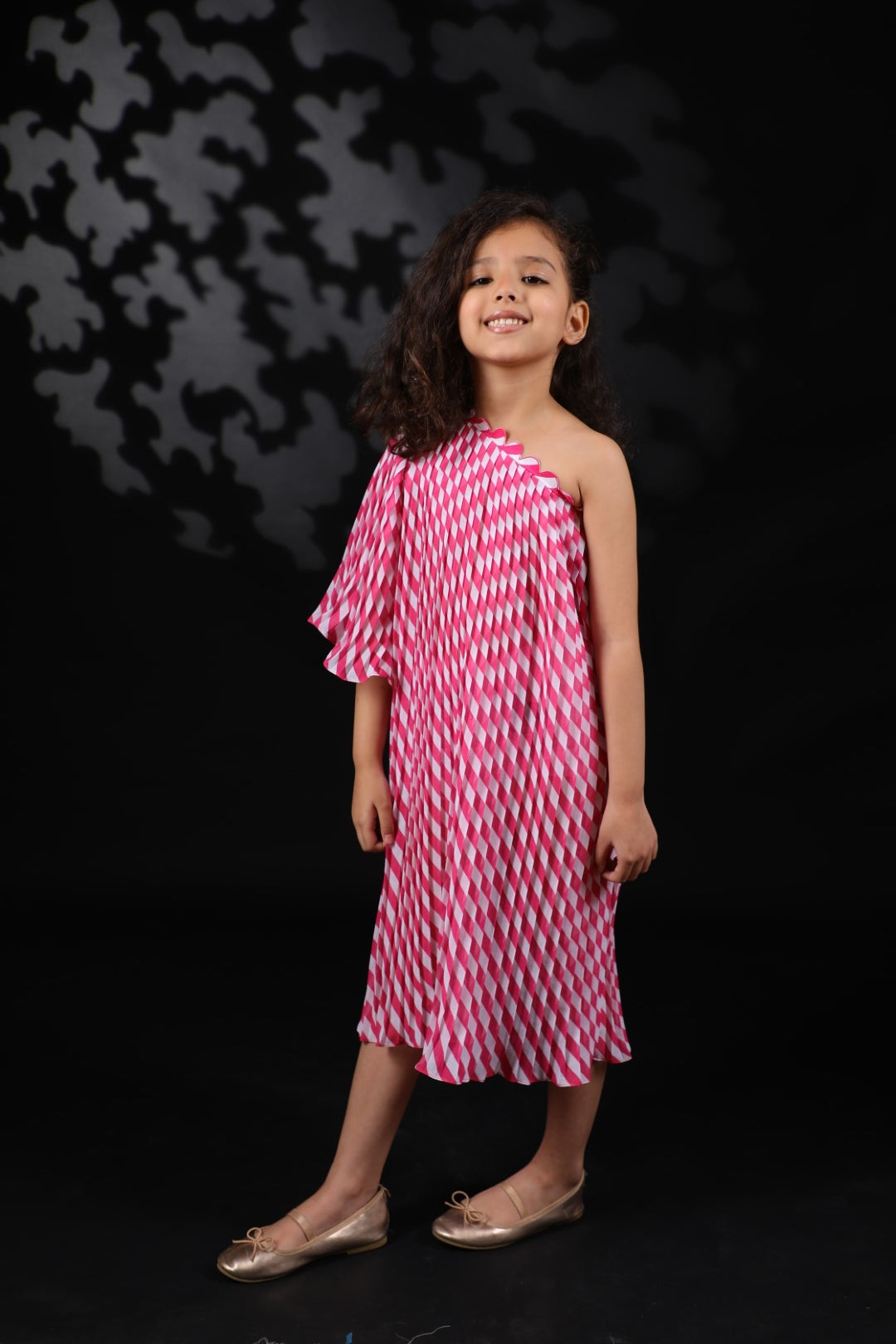 Mithai Pink Lehariya Off Shoulder pleated Ggt Dress