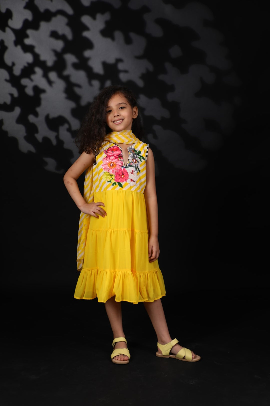 Pitambari Yellow Ggt Kurta with floral details paired with dupatta
