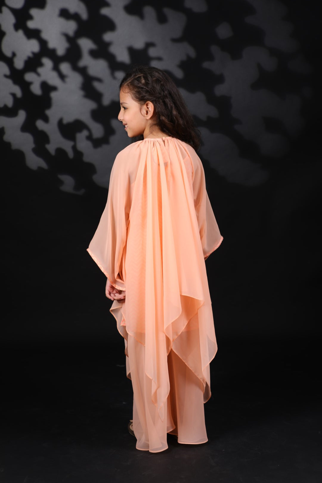 Salmon Asym Ggt Tunic with floral details paired with Pant