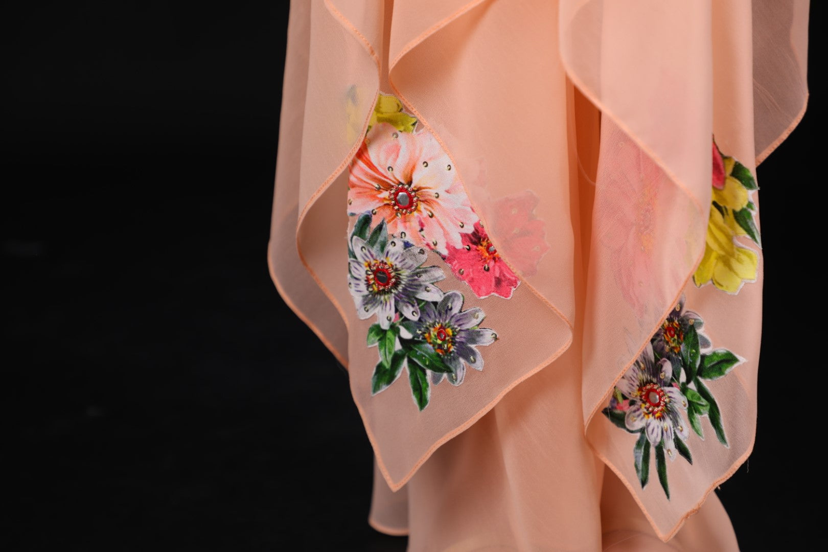 Salmon Asym Ggt Tunic with floral details paired with Pant