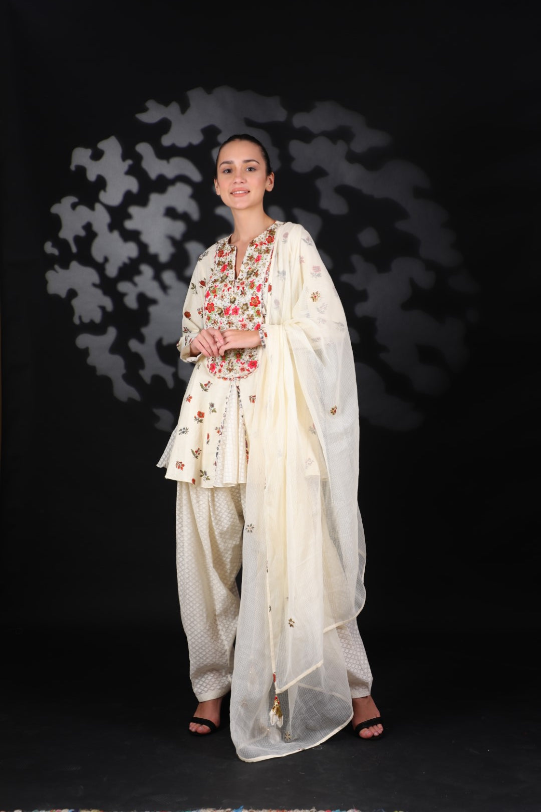 Lilly Off White Cotton Embroidered Yoke Kurta with Salwar and Dupatta