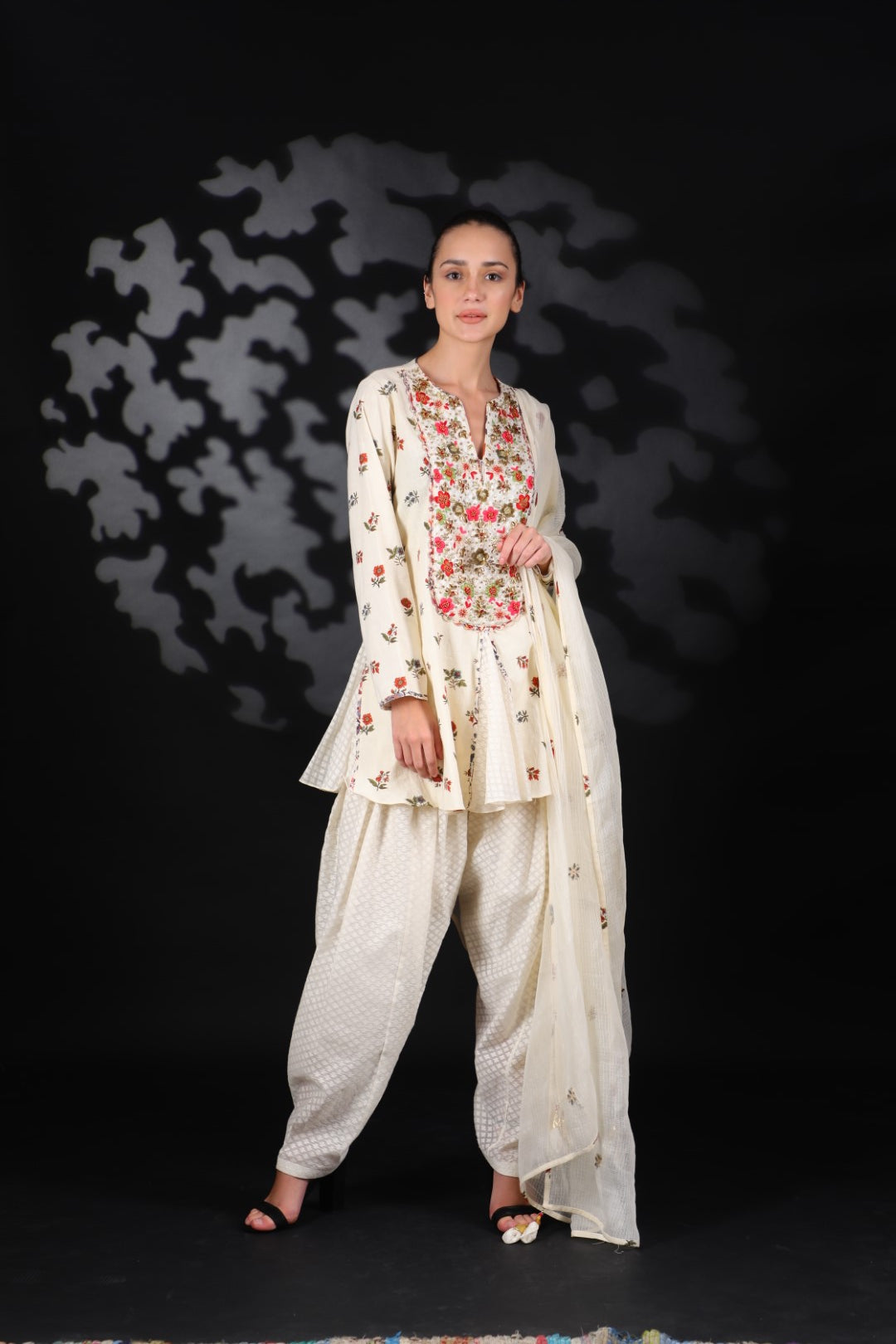 Lilly Off White Cotton Embroidered Yoke Kurta with Salwar and Dupatta