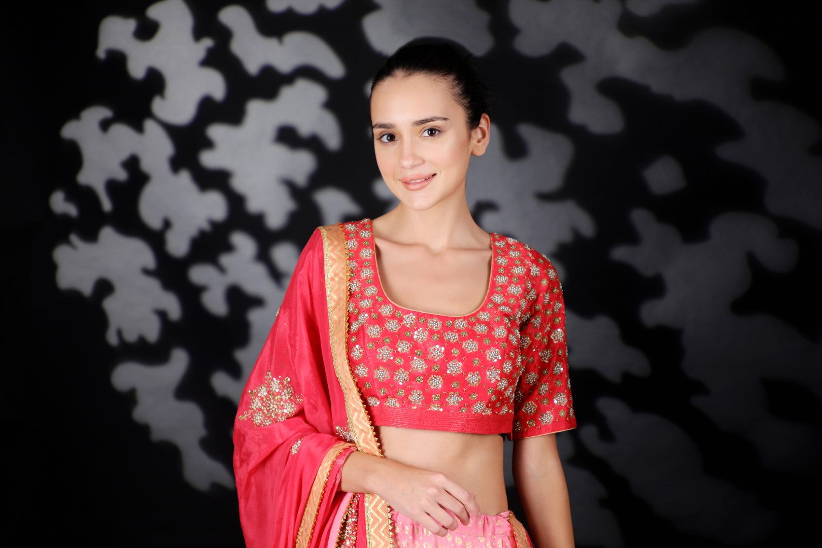 Maroon Red Matka Silk Embroidered Blouse with Cotton Silk Gold Print Lehenga & Emb Dupatta