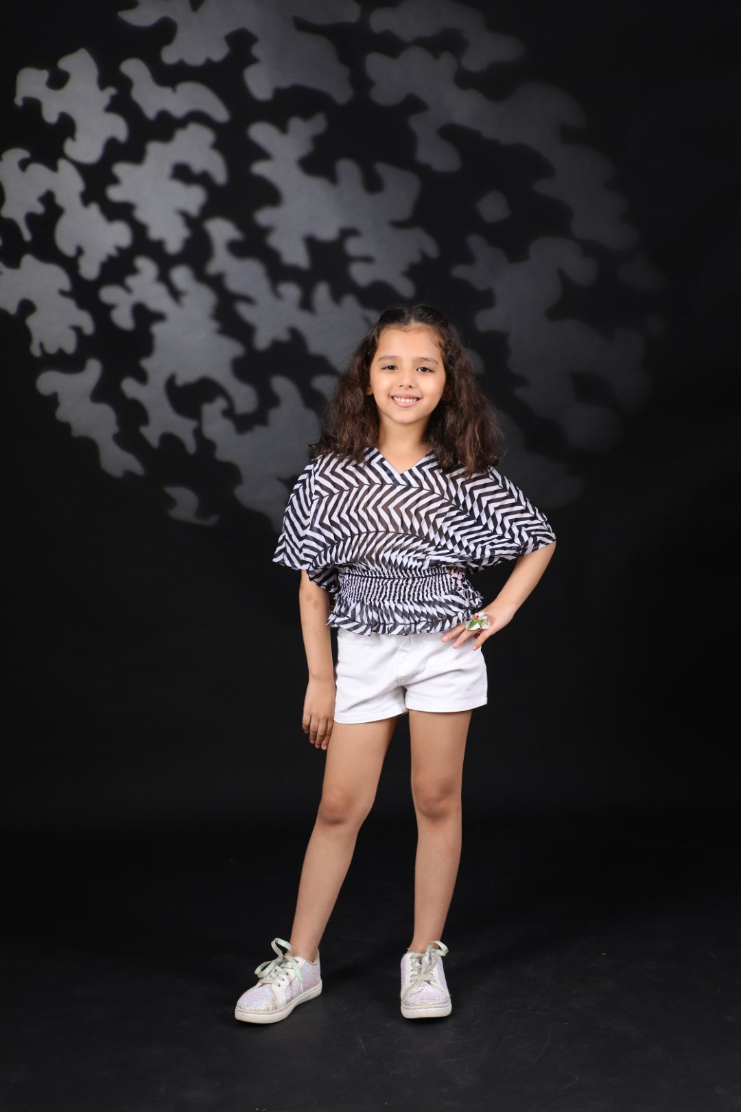 Black & White Georgette Pleated Ggt Kaftan Top