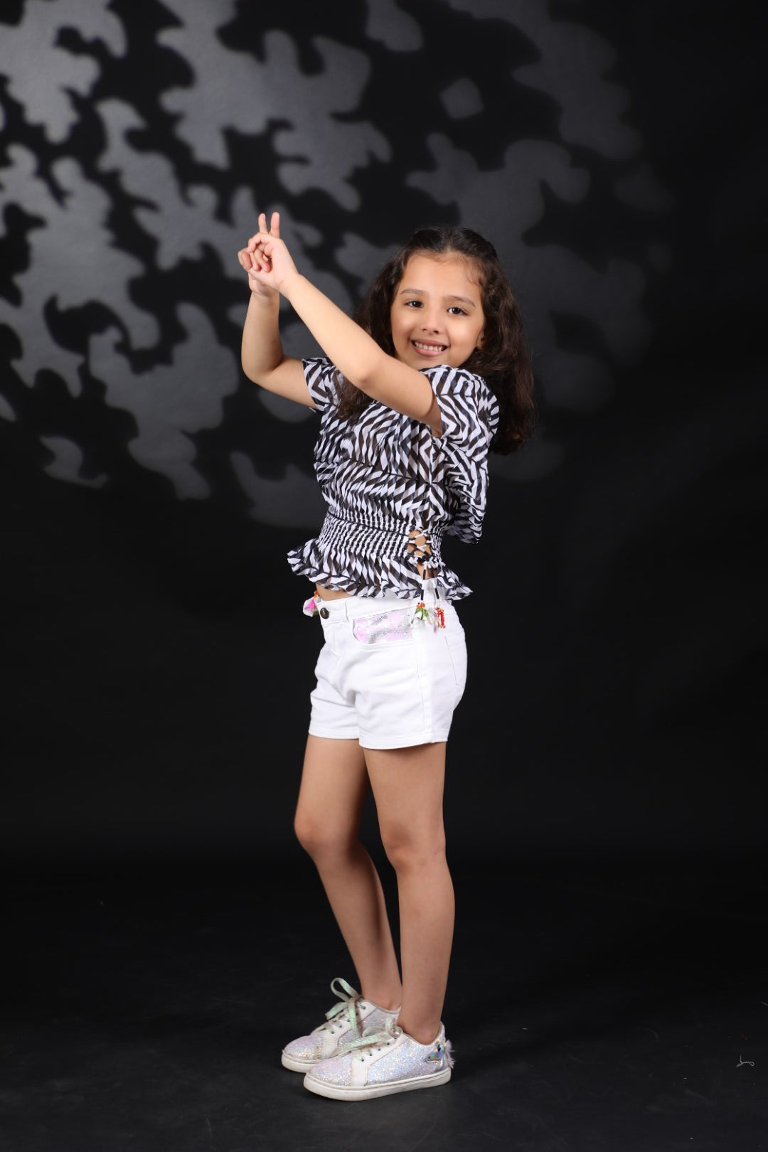 Black & White Georgette Pleated Ggt Kaftan Top