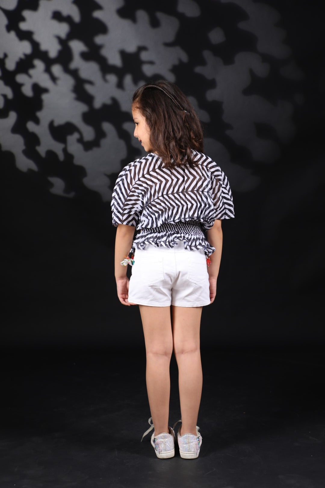 Black & White Georgette Pleated Ggt Kaftan Top