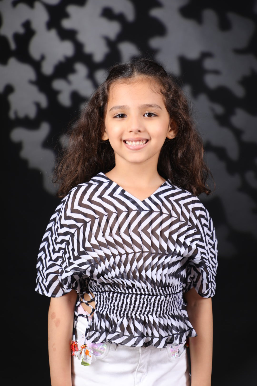 Black & White Georgette Pleated Ggt Kaftan Top