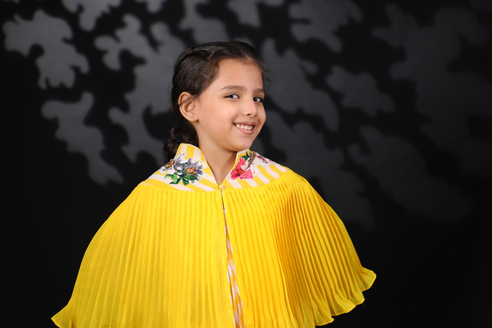 Pitambari Yellow Pleated Ggt Cape with Lehariya Inner