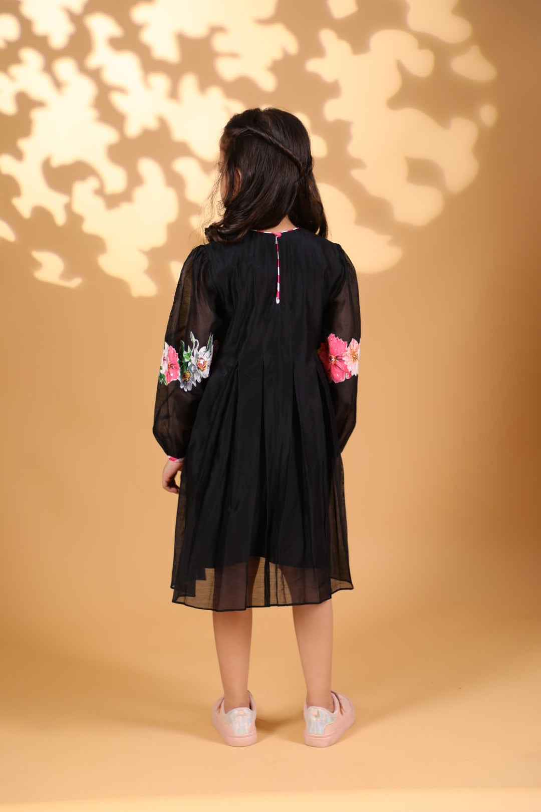 Black Chanderi Box Pleated Kurta with Floral Details