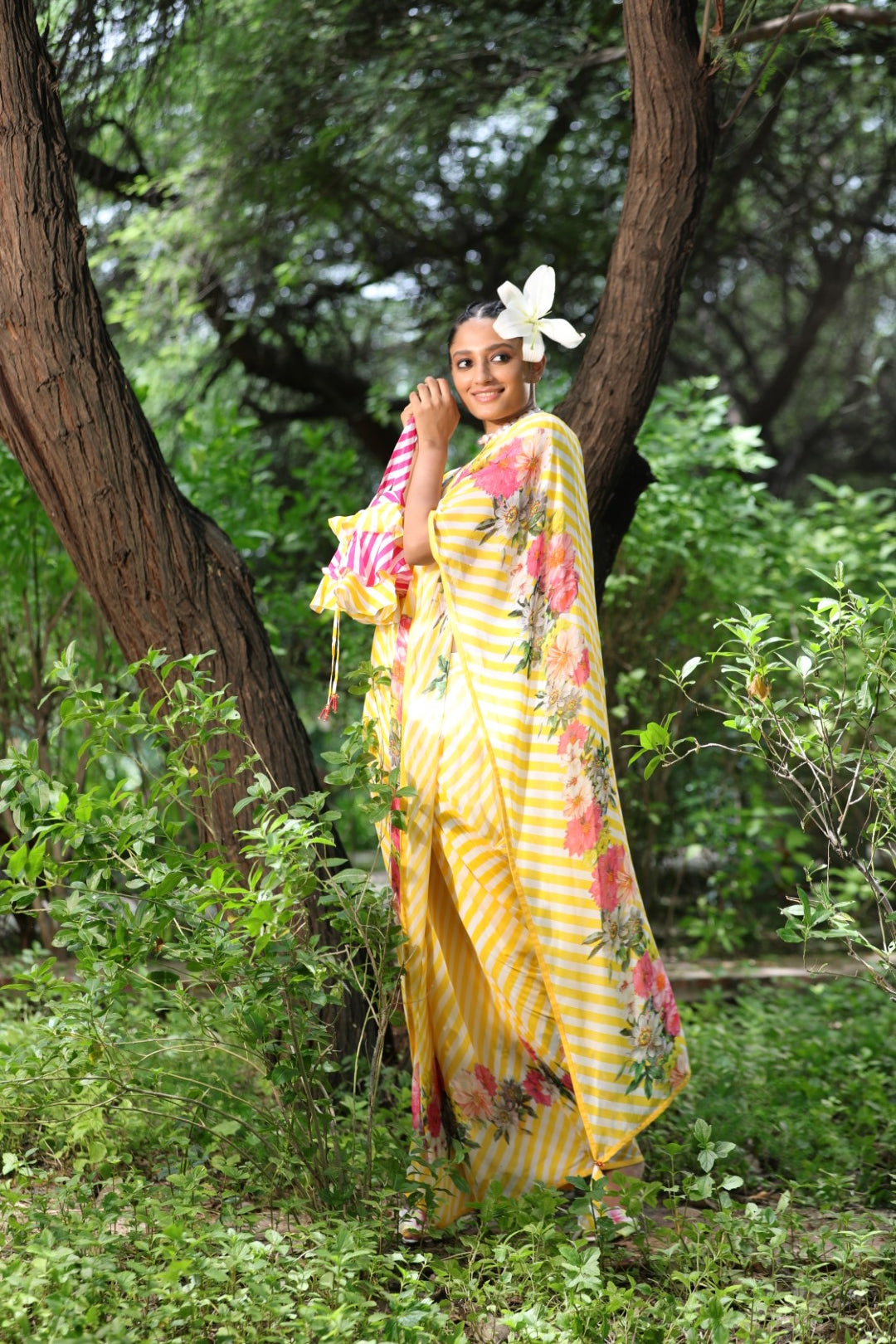 Pitambari yellow ggt lehariya saree with lehariya unstitched blouse fabric