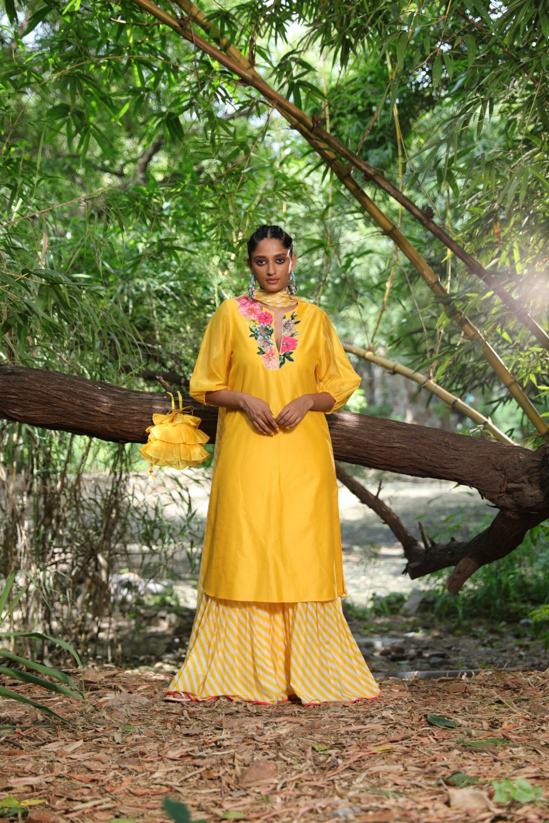 Pitambari yellow chanderi kurta set