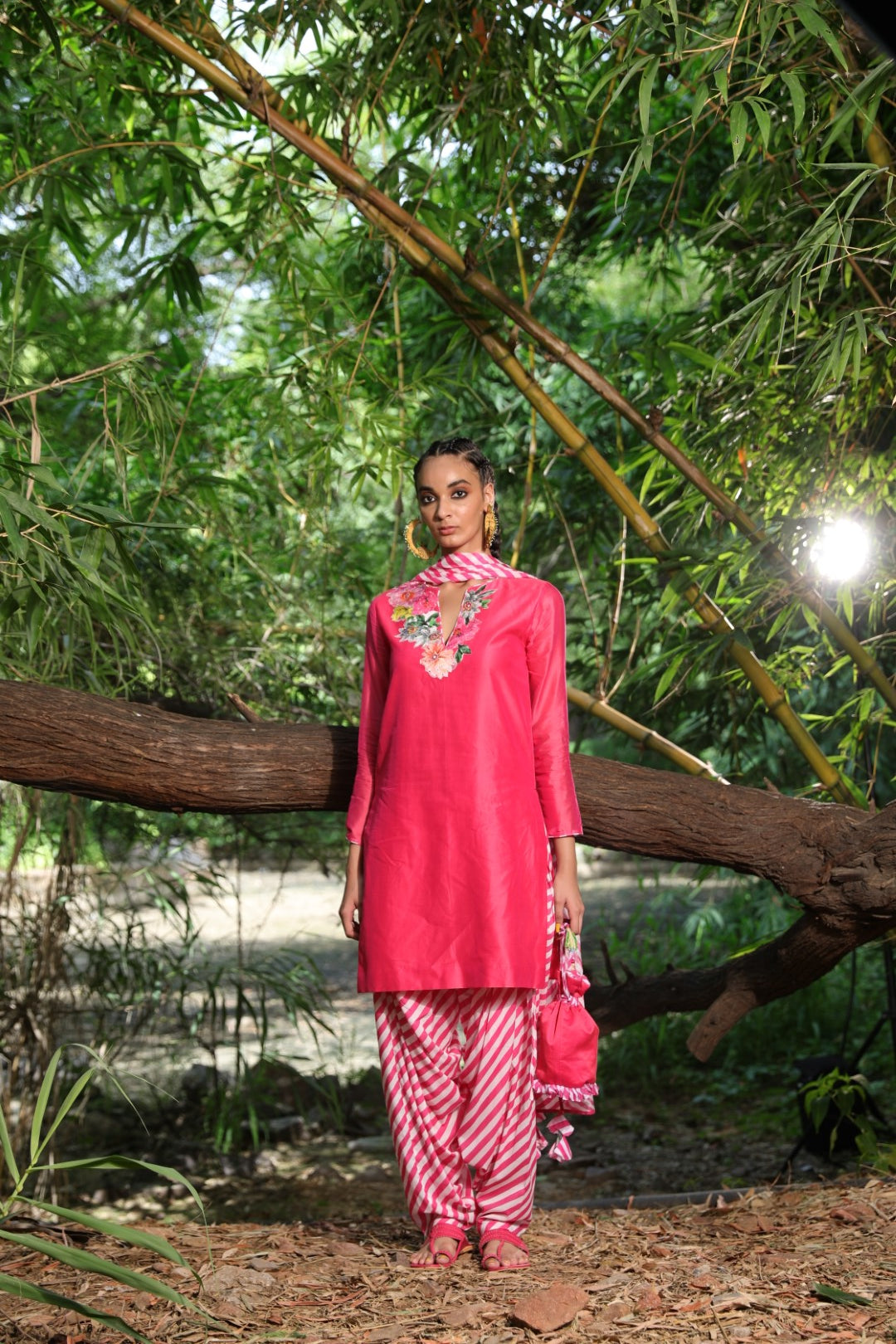 Watermelon pink chanderi kurta set
