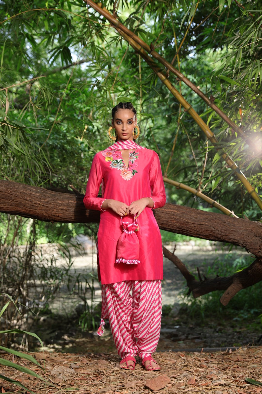Watermelon pink chanderi kurta set