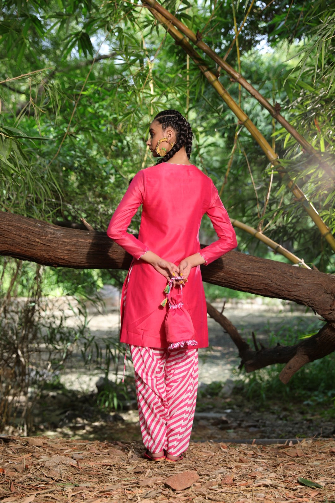 Watermelon pink chanderi kurta set