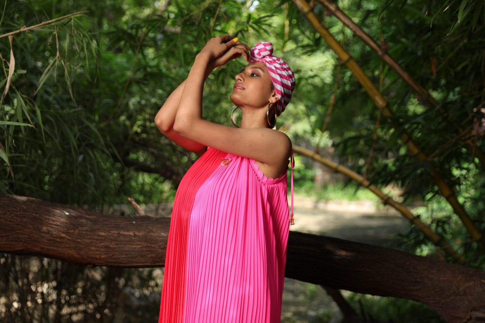 Coral and pink halter georgette dress