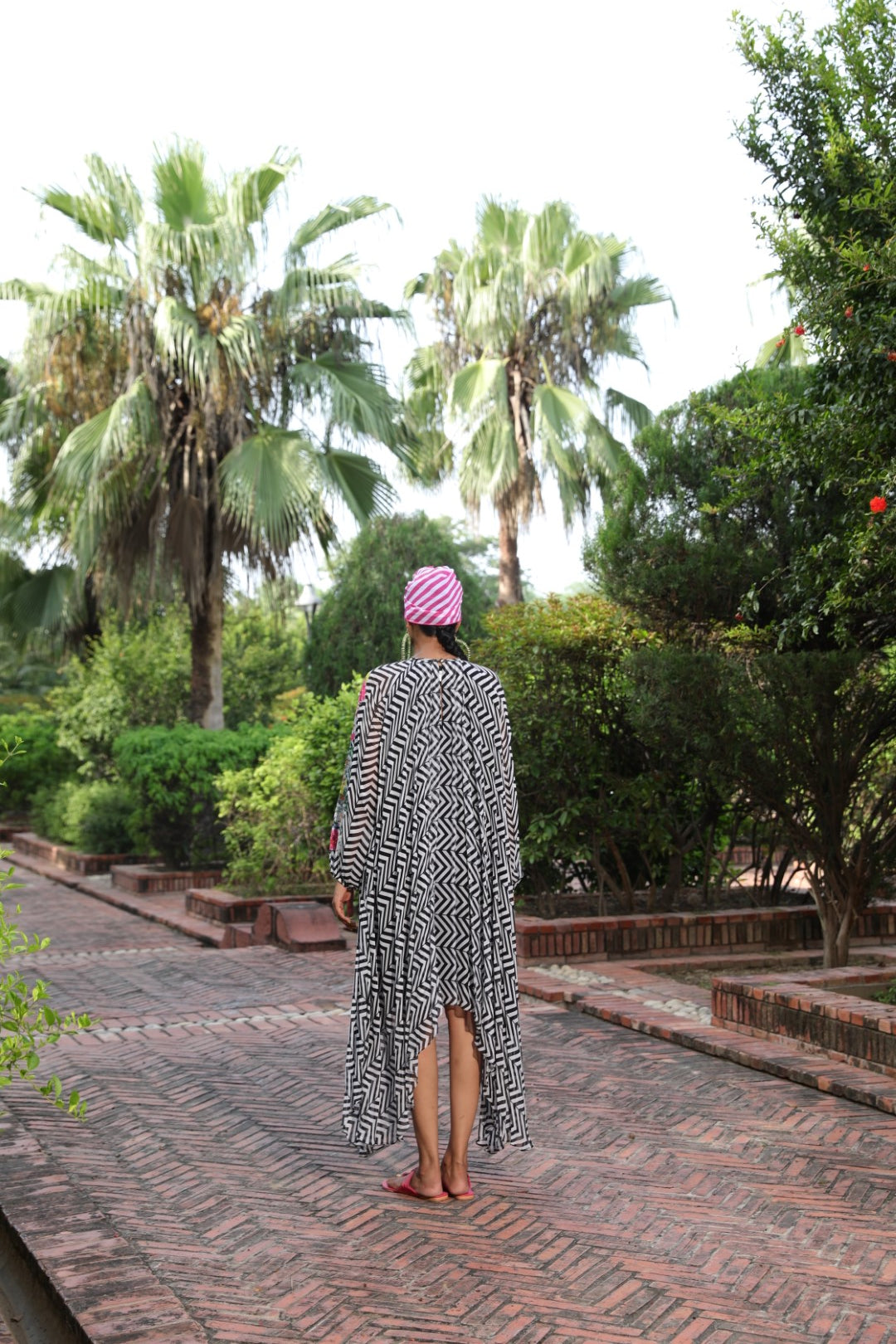 Black chevron Asym ggt dress with embroidered sleeve