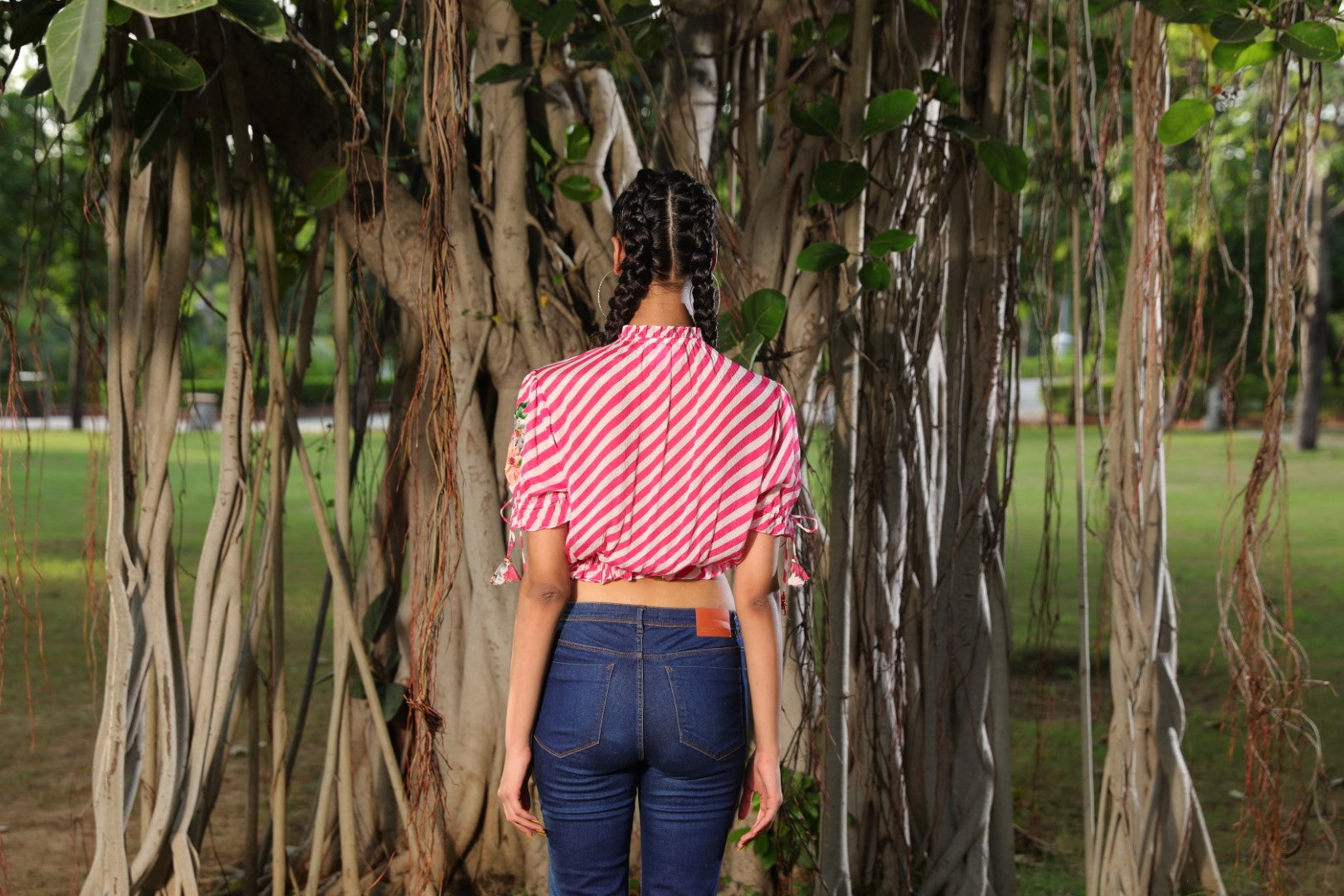 Chiffon lehariya ruched neck top