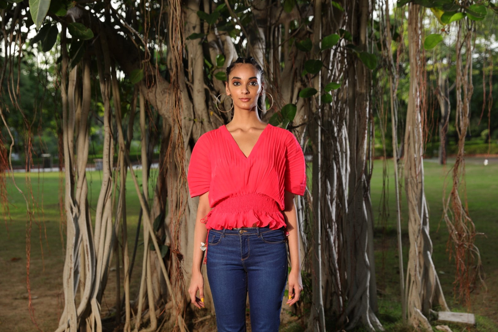 Gajjari coral pleated kaftan style top