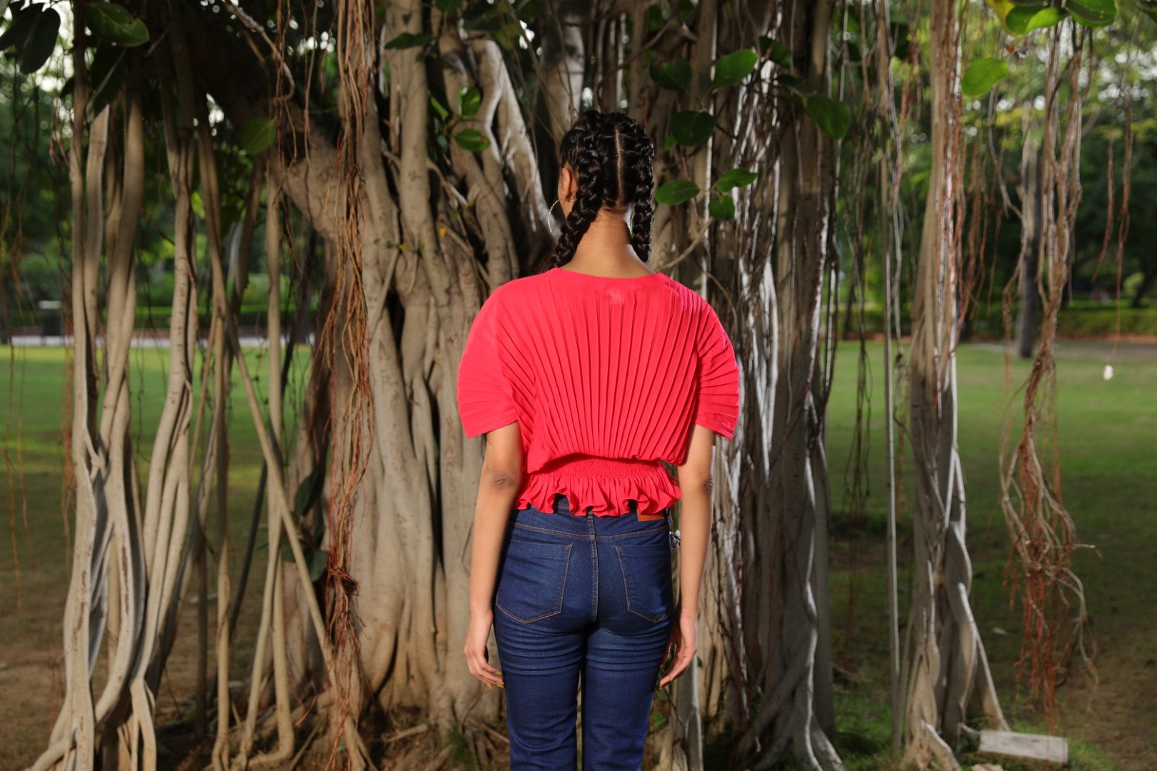 Gajjari coral pleated kaftan style top