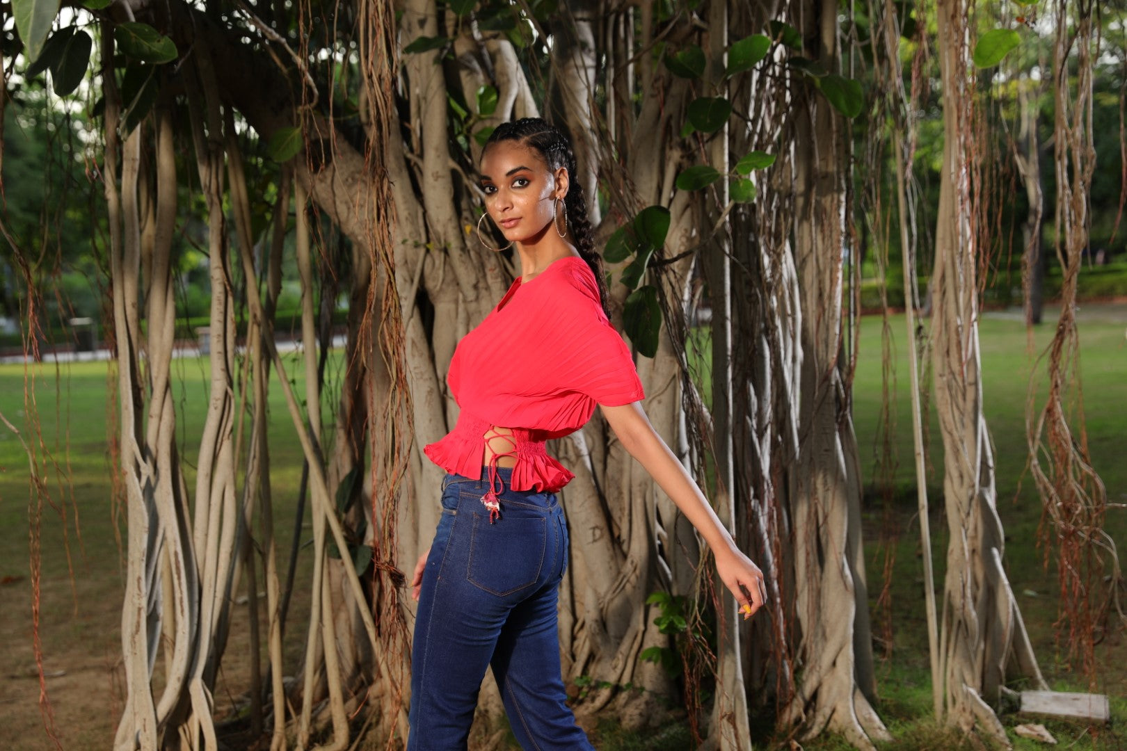 Gajjari coral pleated kaftan style top