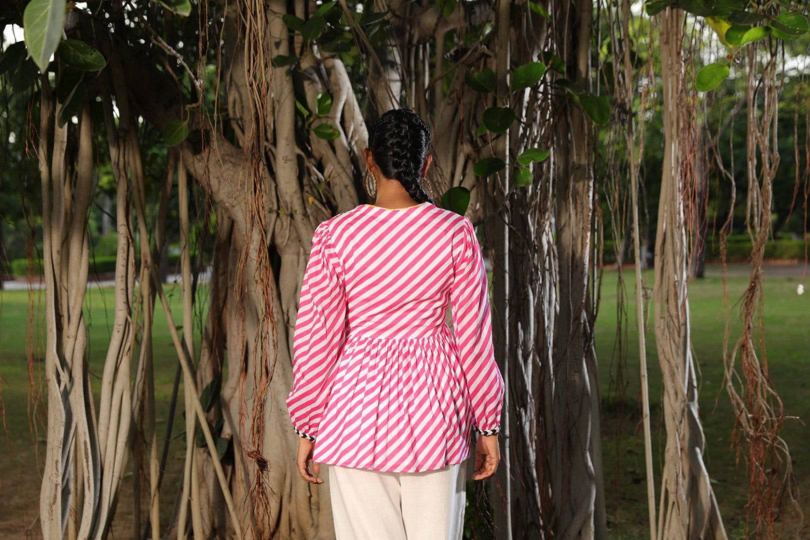 Mithai pink floral embroidered lehariya cotton top