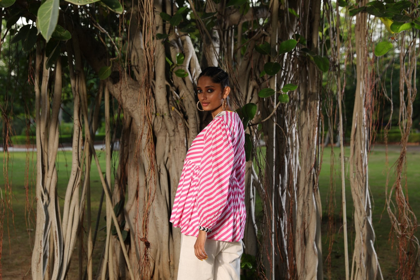 Mithai pink floral embroidered lehariya cotton top