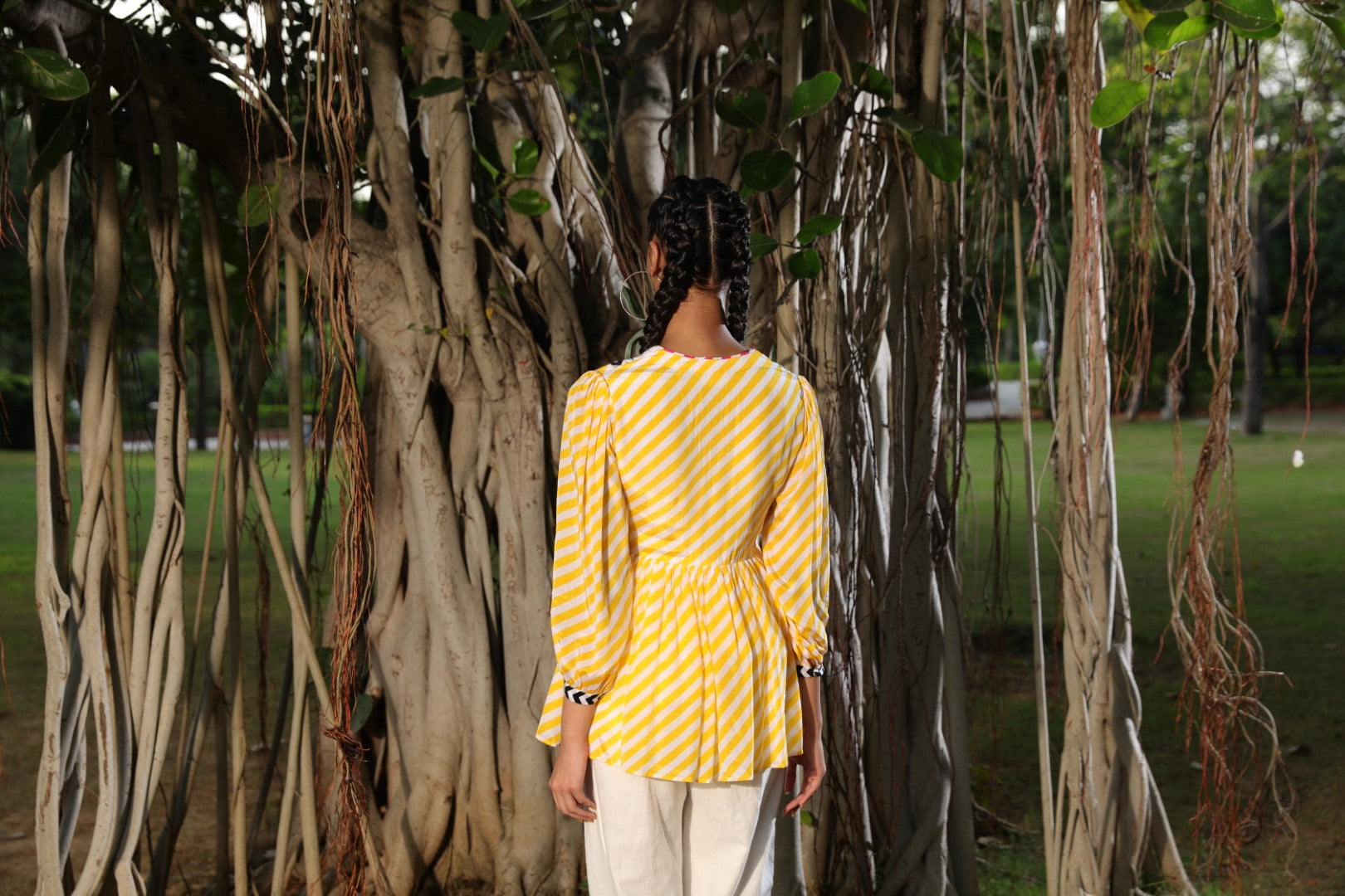 Pitambari yellow floral embroidered lehariya cotton top