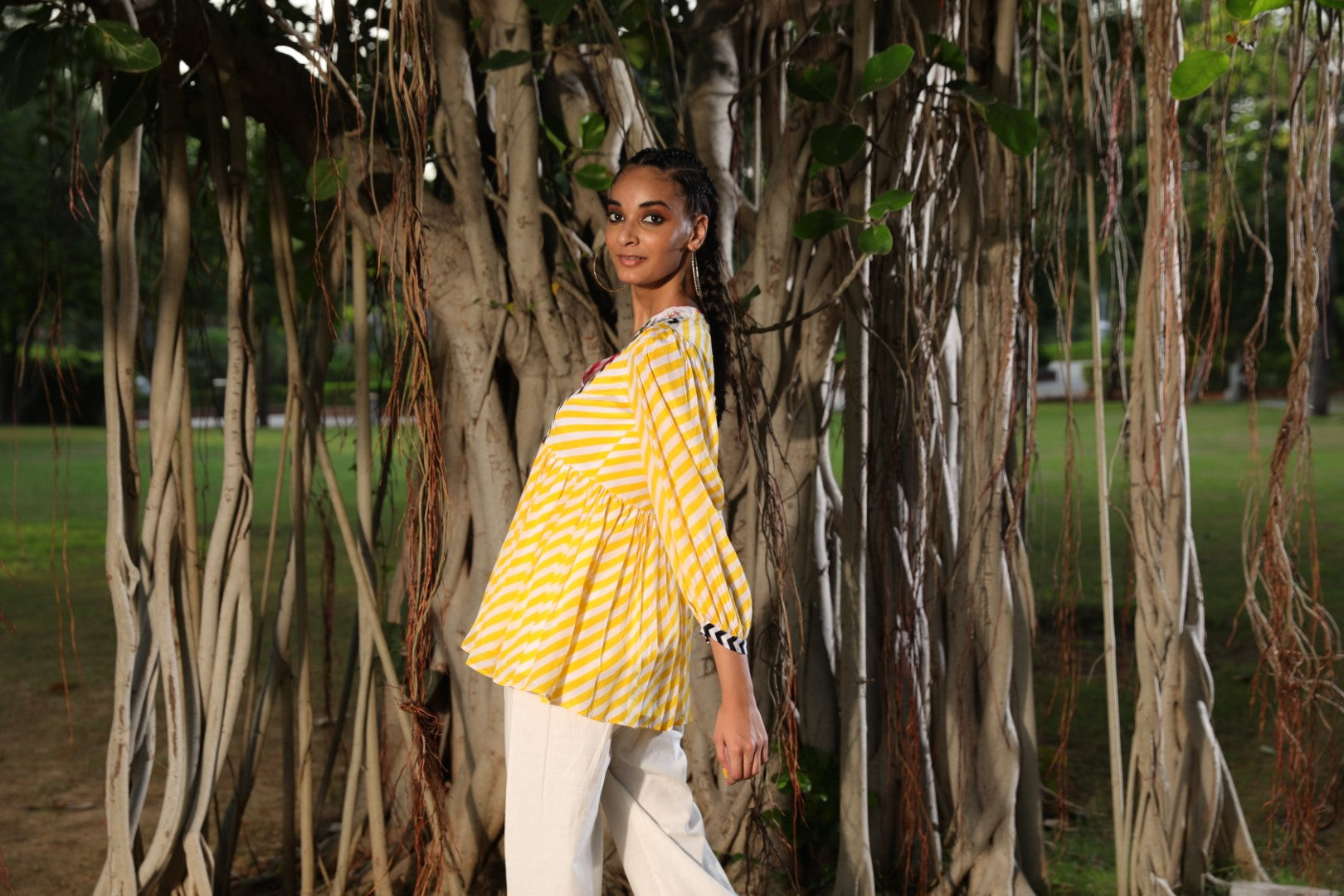 Pitambari yellow floral embroidered lehariya cotton top