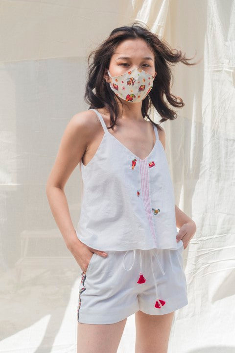 Hand Woven Cotton Emb. Cami Top with MulMul Lining. Azo Free