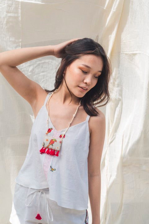 Hand Woven Cotton Emb. Cami Top with MulMul Lining. Azo Free