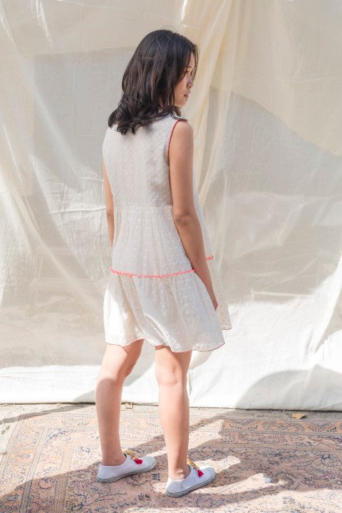 Hand Woven CutWork Chanderi Embr. Dress with Exposed Gathers and Tassels Detailing. Azo Free