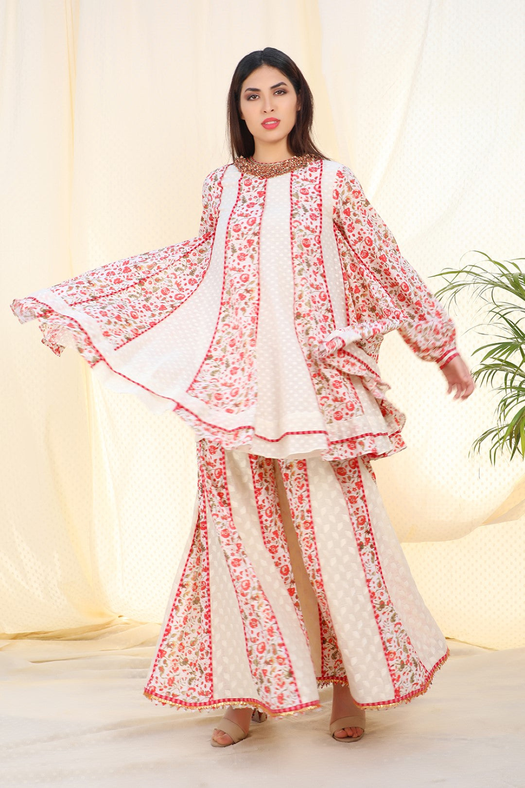 jamdani kurta with sharara and dupatta