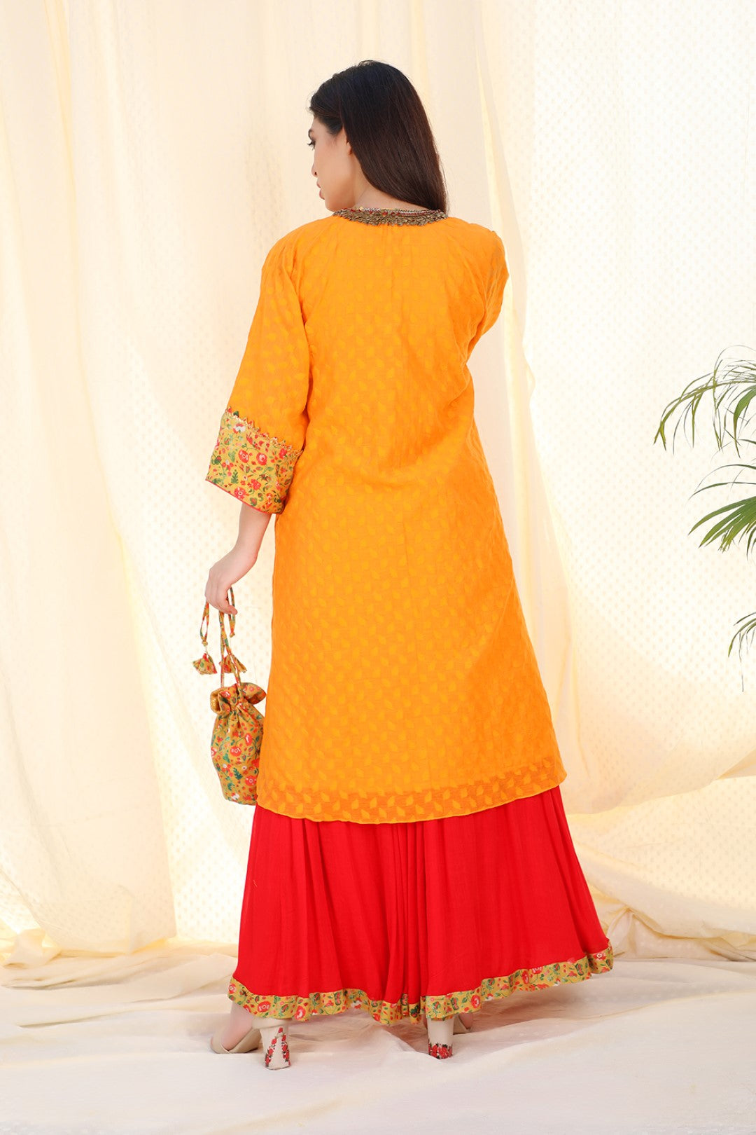 jamdani kurta with gauze skirt