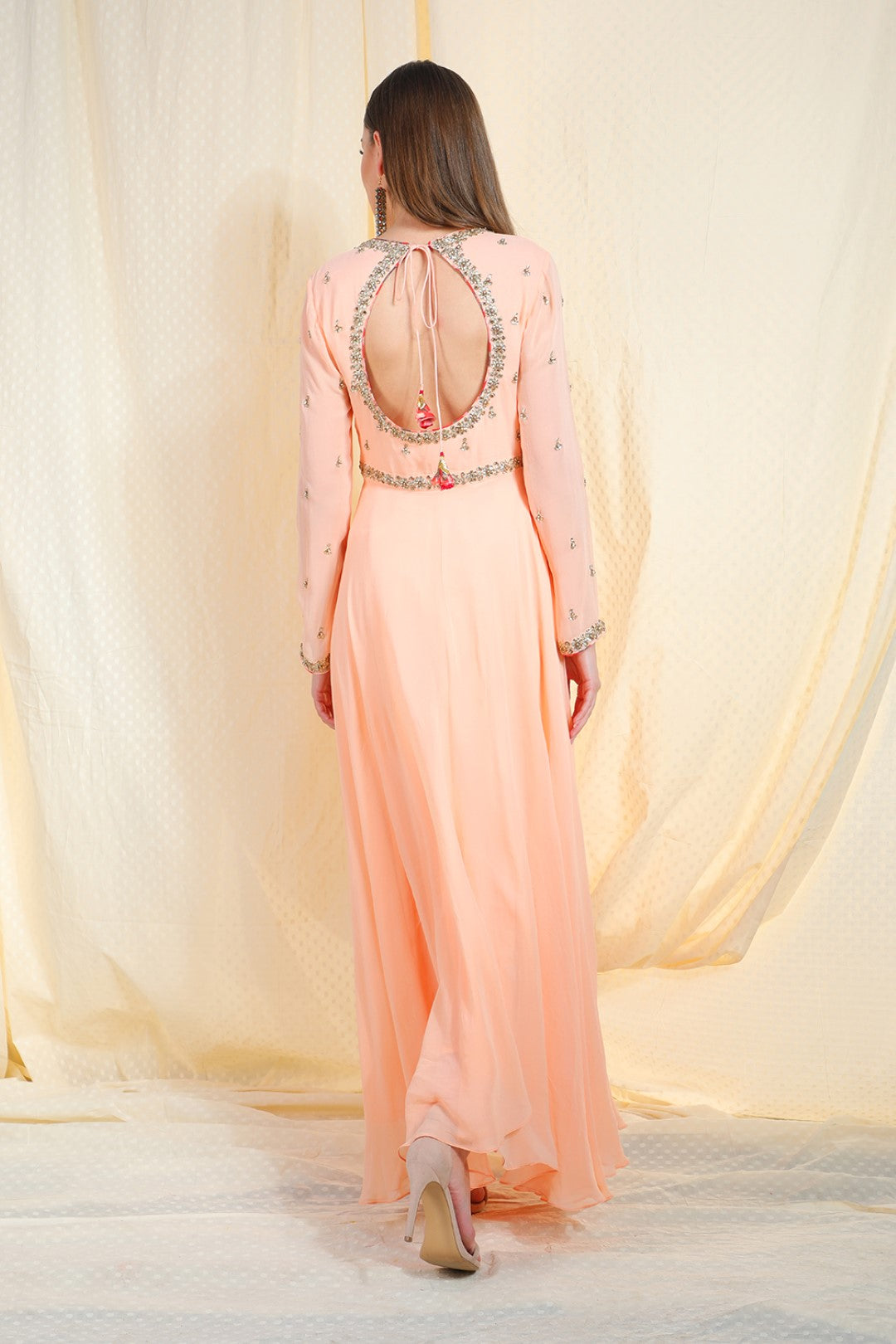 peach geogette crepe kalidar and georgette dupatta