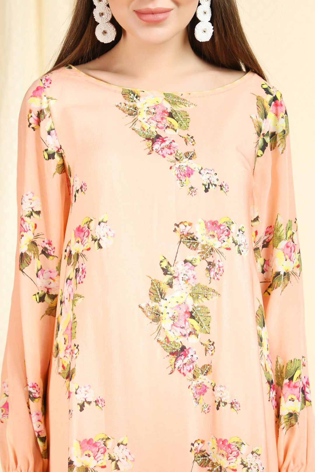 peach assymetrical crepe tunic with crepe dhoti