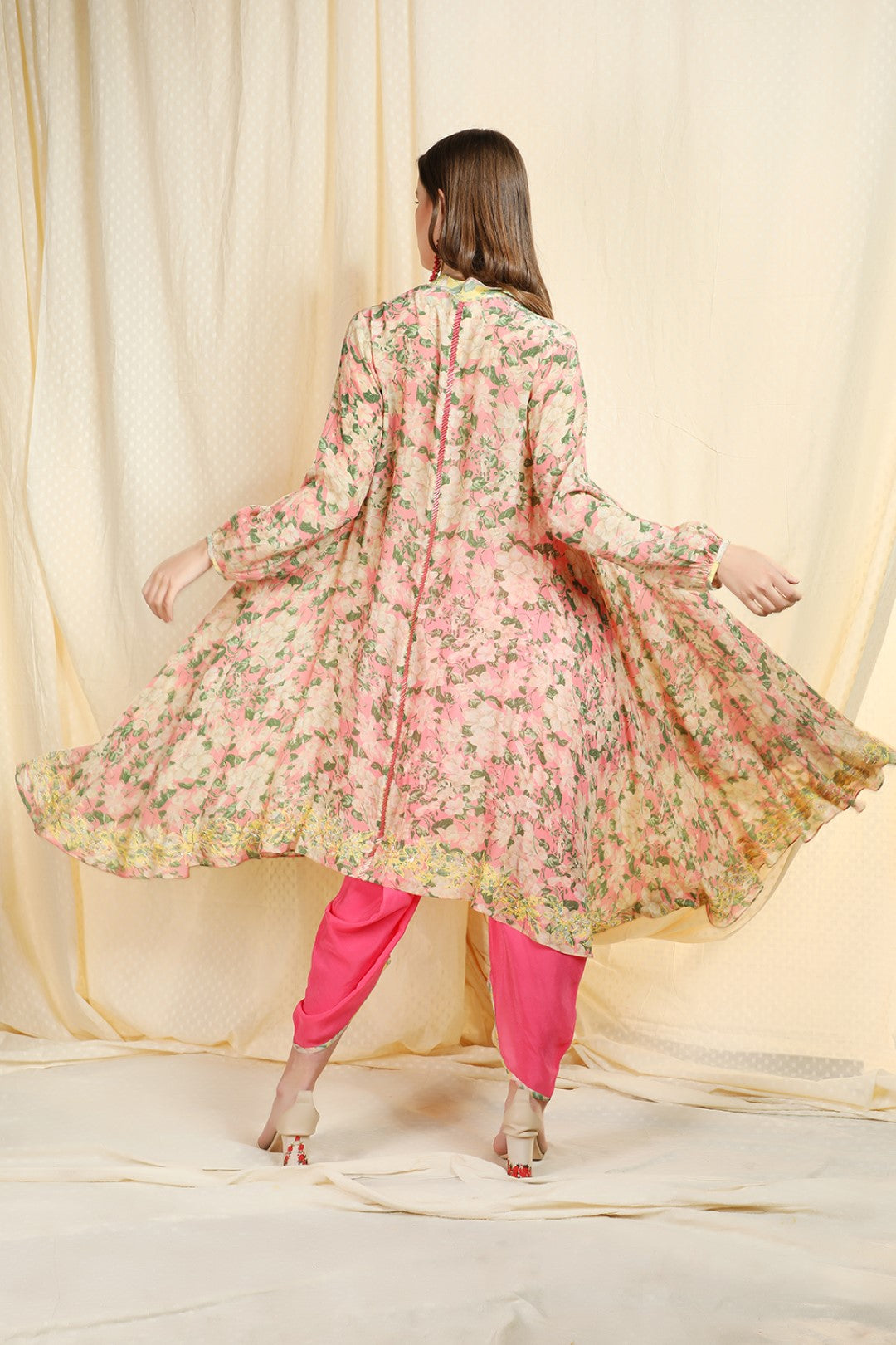 old rose asymetric tunic with dhoti