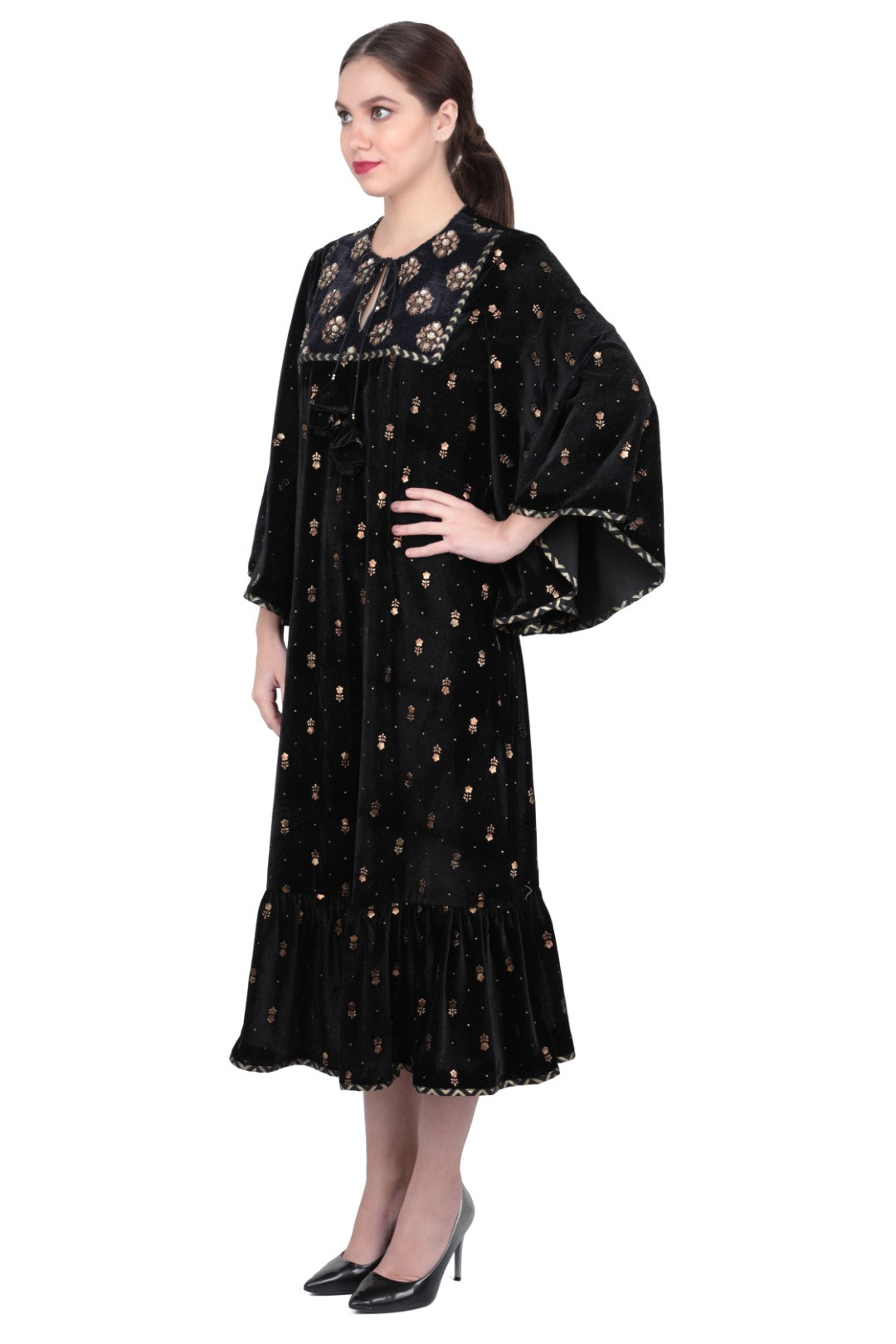 BLACK VELVET FOIL PRINTED DRESS