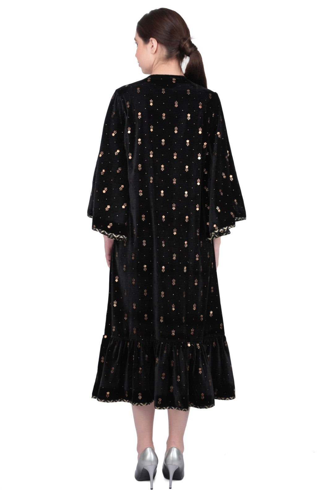 BLACK VELVET FOIL PRINTED DRESS