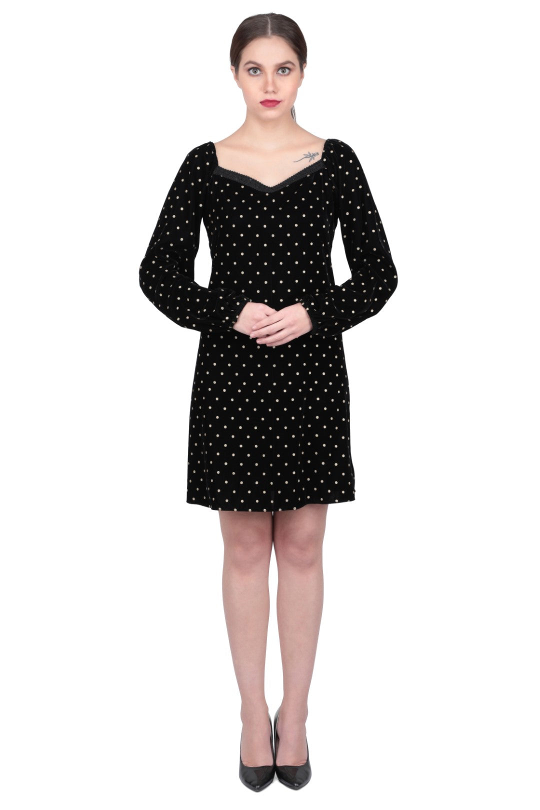 BLACK VELVET FOIL PRINTED DRESS