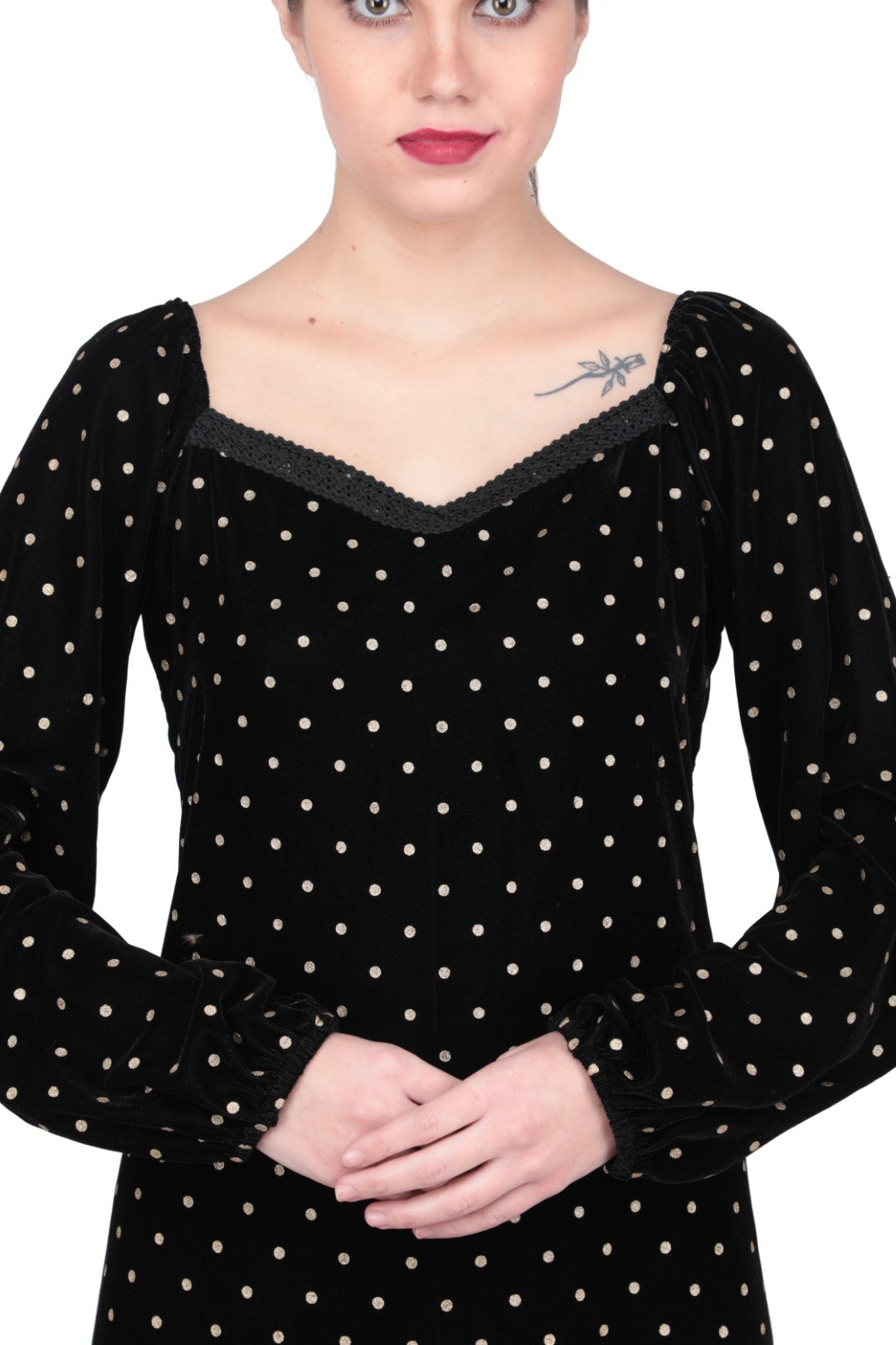 BLACK VELVET FOIL PRINTED DRESS