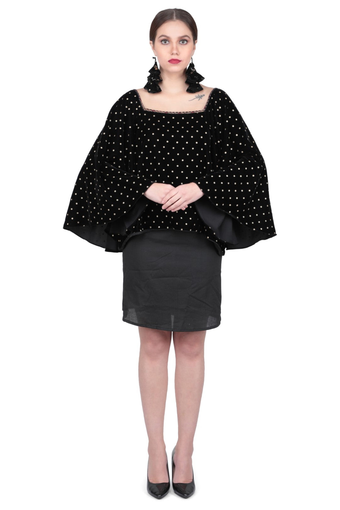 BLACK VELVET FOIL PRINTED TOP