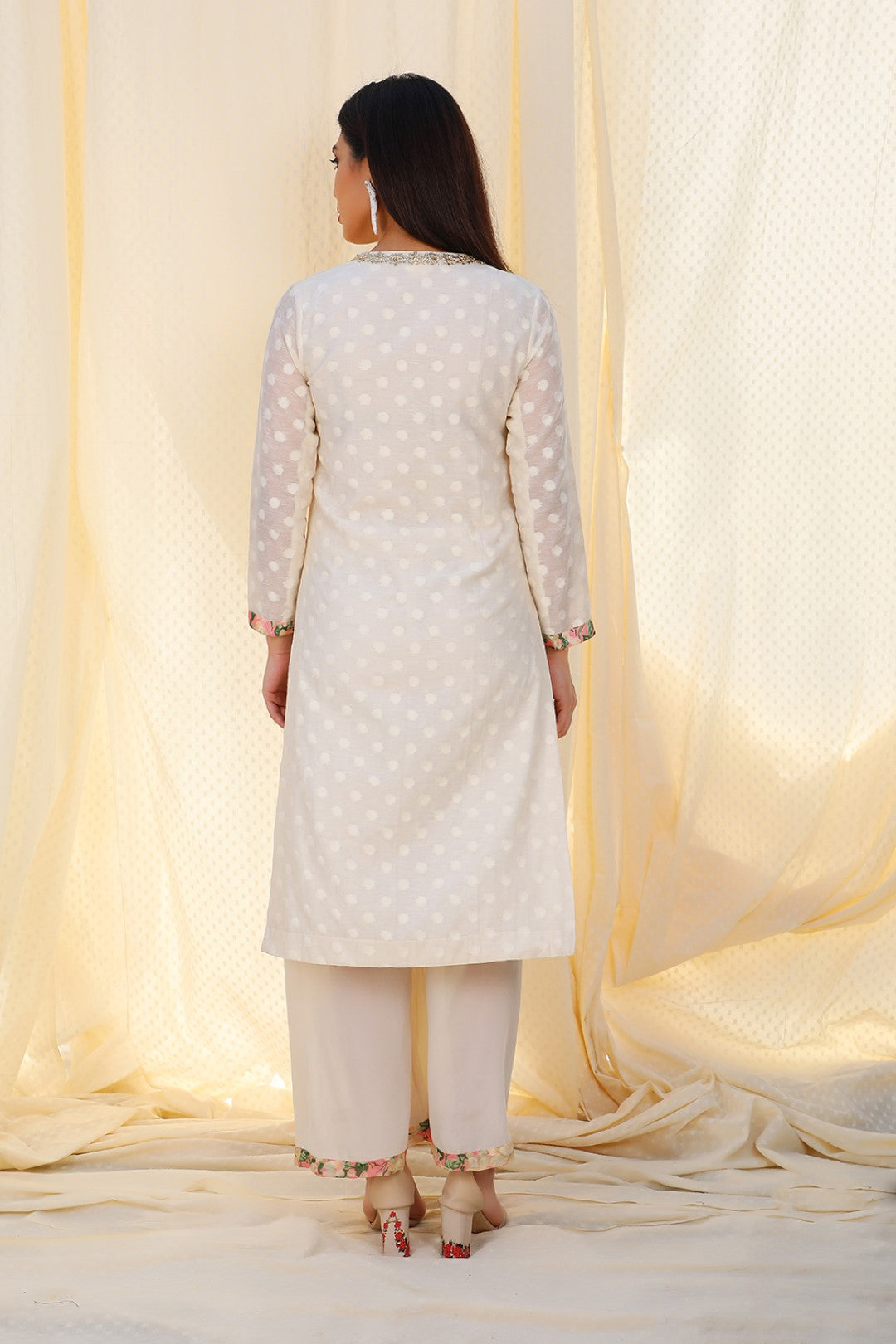 jamdani kurta with sharara and printed dupatta