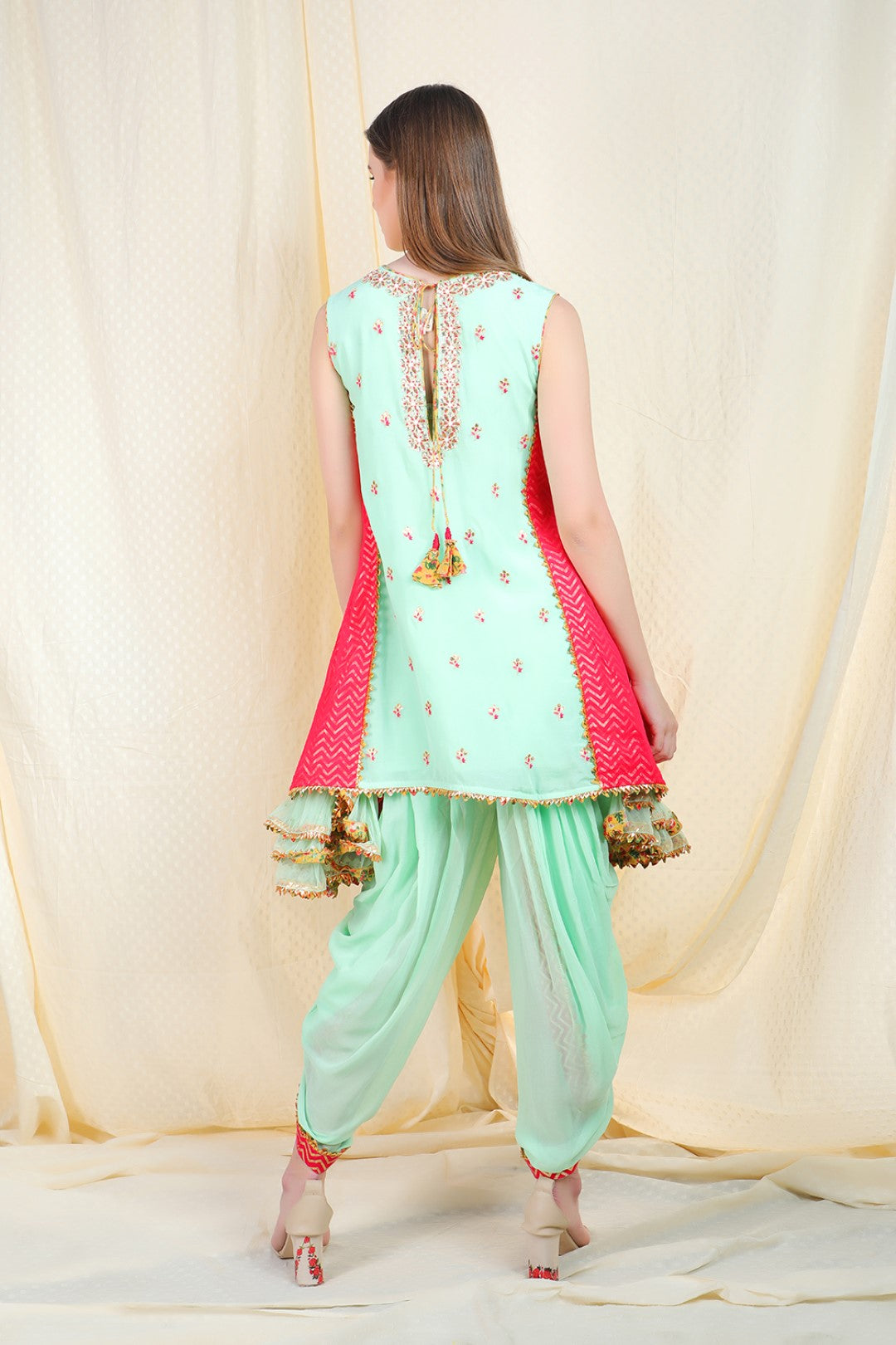 pista side godette tunic with dhoti