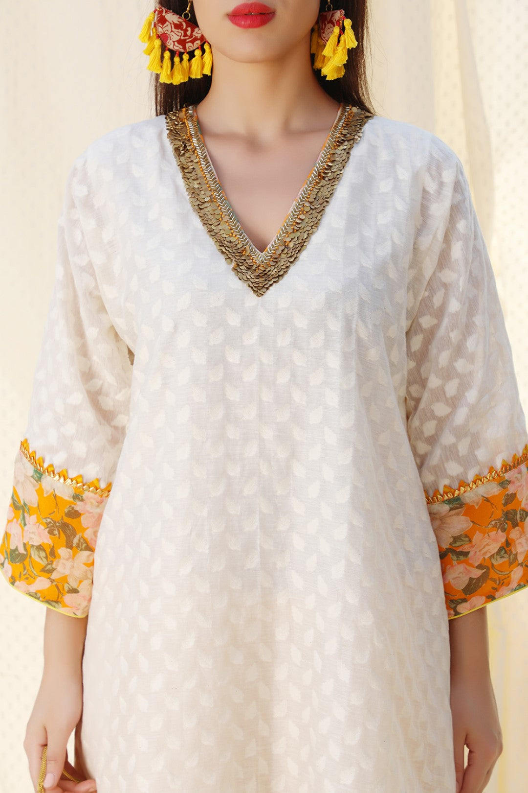 jamdani kurta with gauze skirt