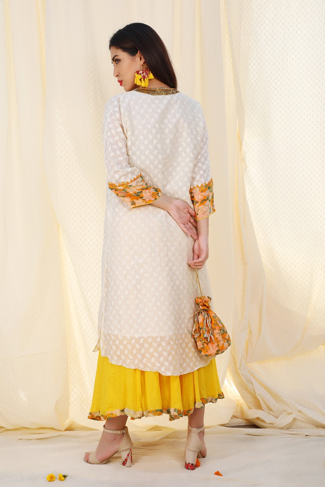 jamdani kurta with gauze skirt